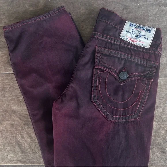 True Religion Ricky Straight Mens Jeans Burgundy Sz 34 Heavy 90s Skateboard